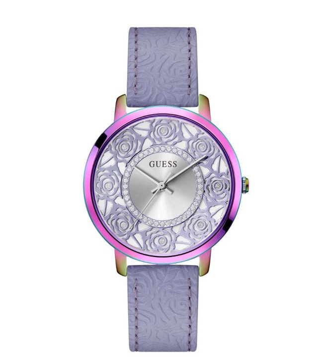  Shop Authentic Guess Dahlia Analog Silver Dial Purple Leather Strap Watch For Women - GW0529L4 - Luxxuri
