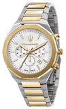Maserati Stile Chronograph White Dial Two Tone Steel Strap Watch For Men - R8873642009