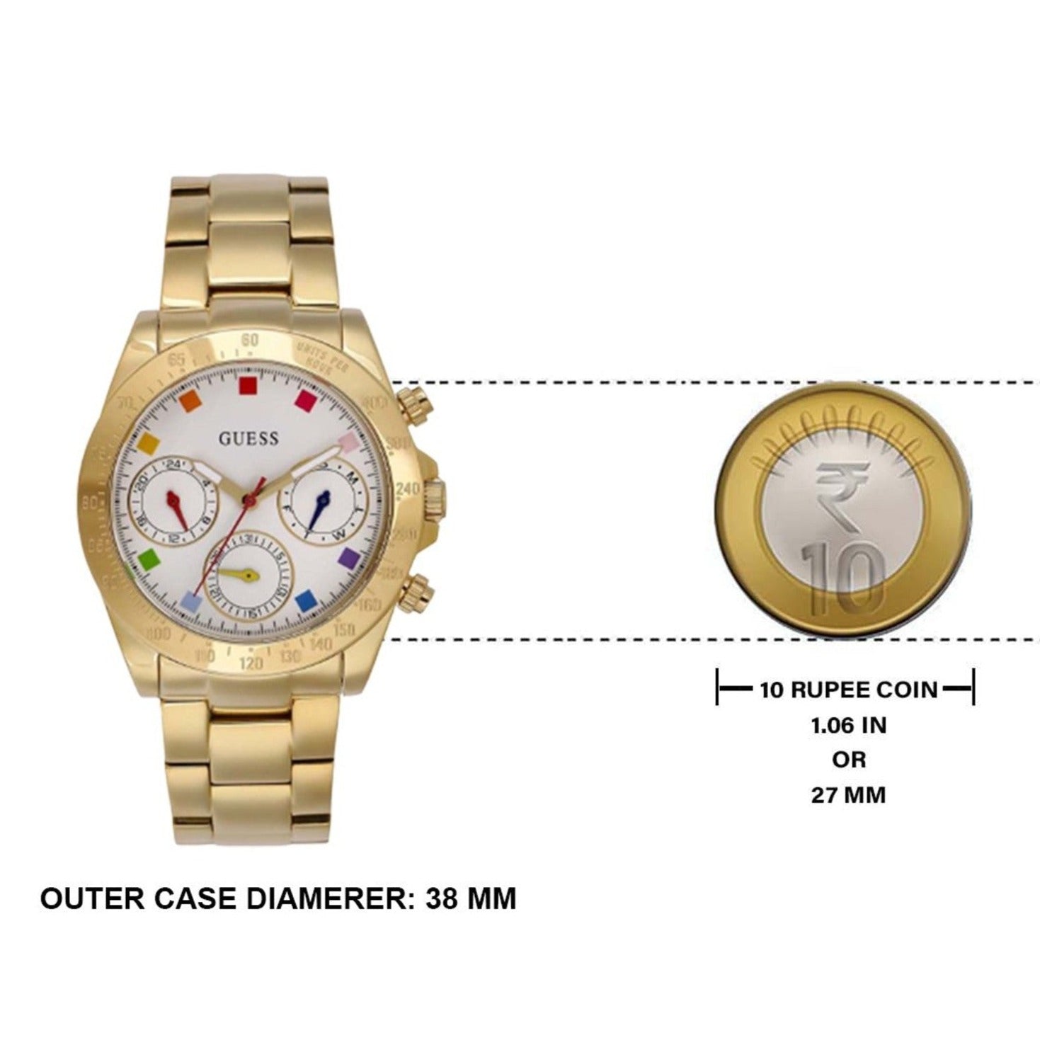  Shop Authentic Guess Exclusive Multi Color White Dial Gold Steel Strap Watch for Women - GW0457L1 - Luxxuri