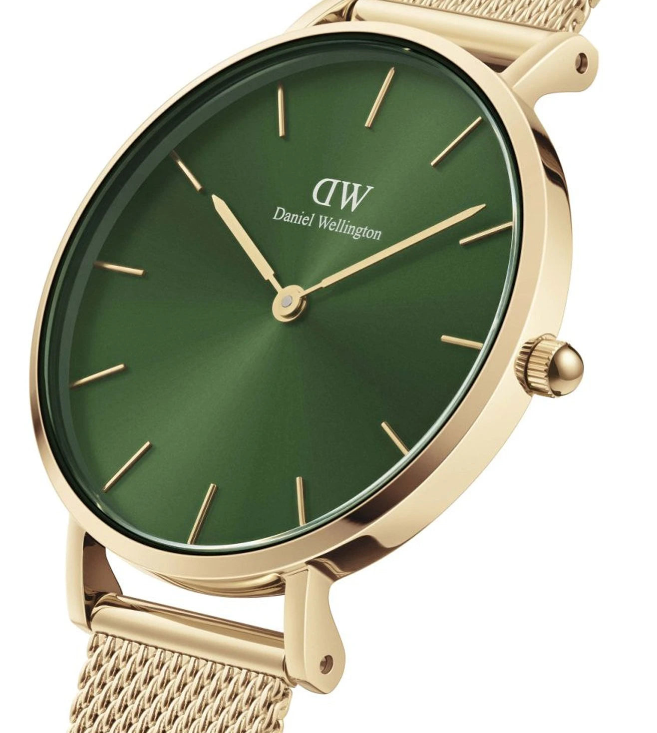  Shop Authentic Daniel Wellington Petite Emerald Green Dial Gold Mesh Strap Watch For Women - DW00100480 - Luxxuri
