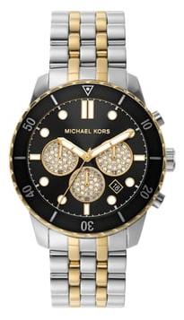  Shop Authentic Michael Kors Cunningham Chronograph Black Dial Two Tone Steel Strap Watch For Men - MK8964 - Luxxuri