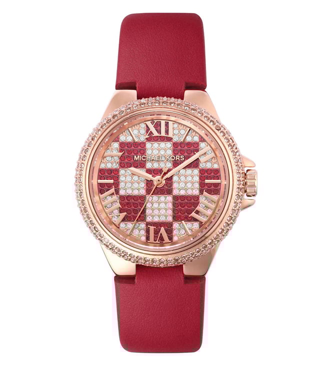  Shop Authentic Michael Kors Camille Three Hand Crystals Rose Gold Dial Red Leather Strap Watch For Women - MK4701 - Luxxuri