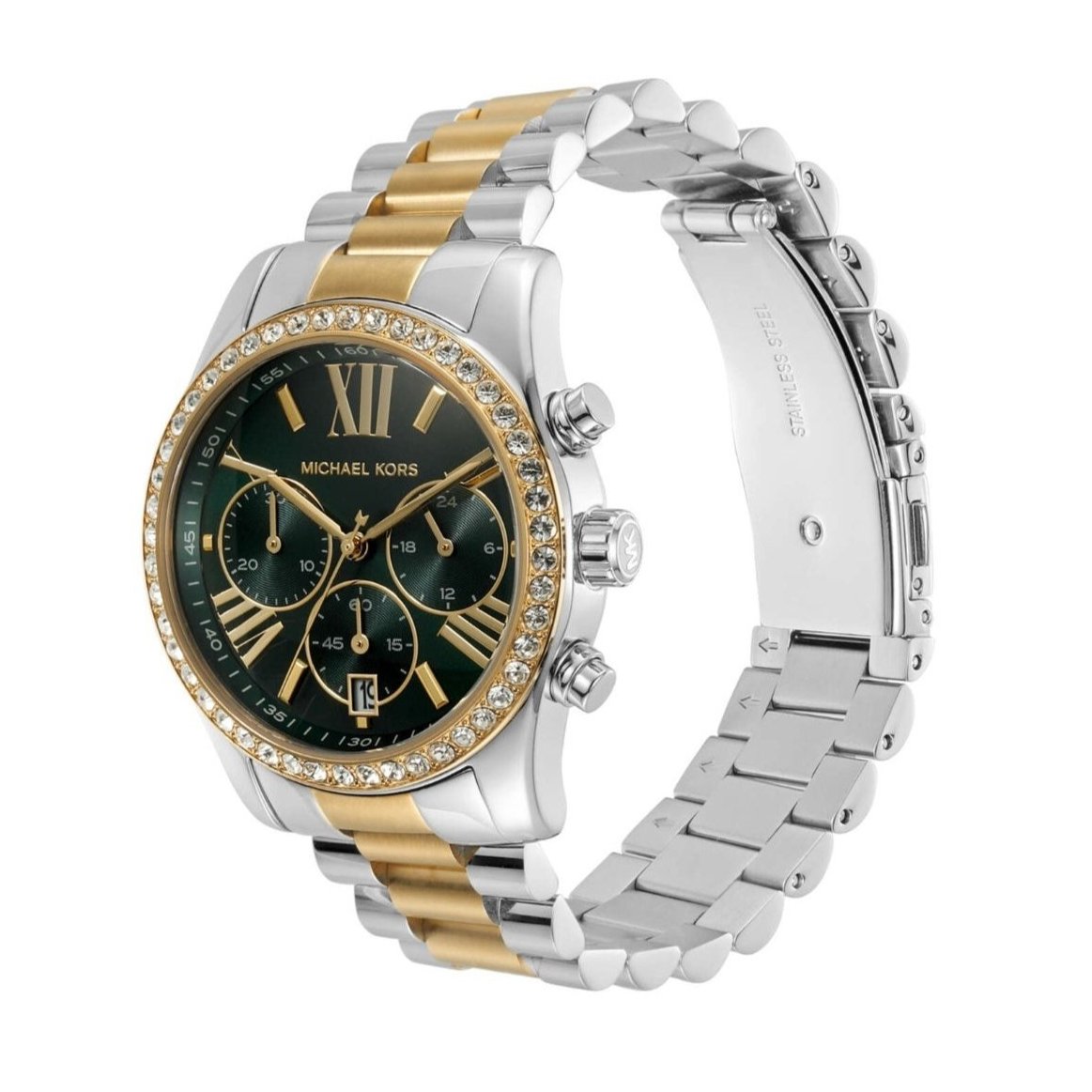  Shop Authentic Michael Kors Lexington Chronograph Green Dial Two Tone Steel Strap Watch For Women - MK7303 - Luxxuri