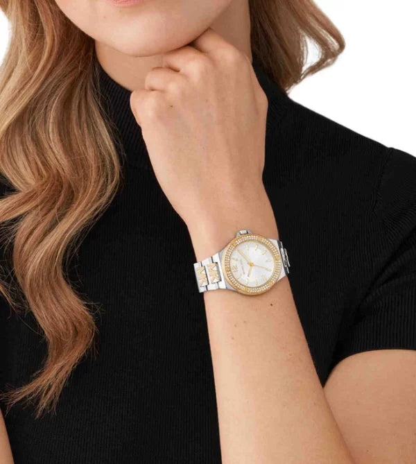  Shop Authentic Michael Kors Lennox Three Hand Silver Dial Two Tone Steel Strap Watch For Women - MK7338 - Luxxuri