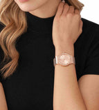  Shop Authentic Michael Kors Lennox Three Hand Rose Gold Dial Rose Gold Mesh Strap Watch For Women - MK7336 - Luxxuri