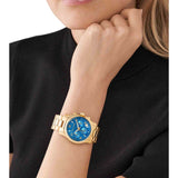  Shop Authentic Michael Kors Runway Chronograph Blue Dial Gold Steel Strap Watch For Women - MK7353 - Luxxuri