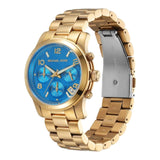  Shop Authentic Michael Kors Runway Chronograph Blue Dial Gold Steel Strap Watch For Women - MK7353 - Luxxuri