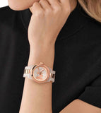  Shop Authentic Michael Kors Runway Analog Crystals Rose Gold Dial Two Tone Steel Strap Watch for Women - MK7355 - Luxxuri