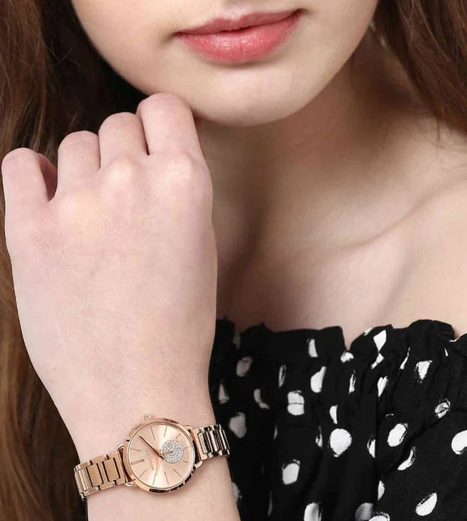  Shop Authentic Michael Kors Portia Analog Quartz Rose Gold Dial Rose Gold Steel Strap Watch For Women - MK3839 - Luxxuri