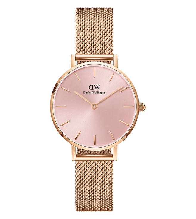  Shop Authentic Daniel Wellington Petite Melrose Pink Dial Rose Gold Mesh Strap Watch For Women - DW00100368 - Luxxuri