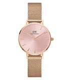  Shop Authentic Daniel Wellington Petite Melrose Pink Dial Rose Gold Mesh Strap Watch For Women - DW00100368 - Luxxuri