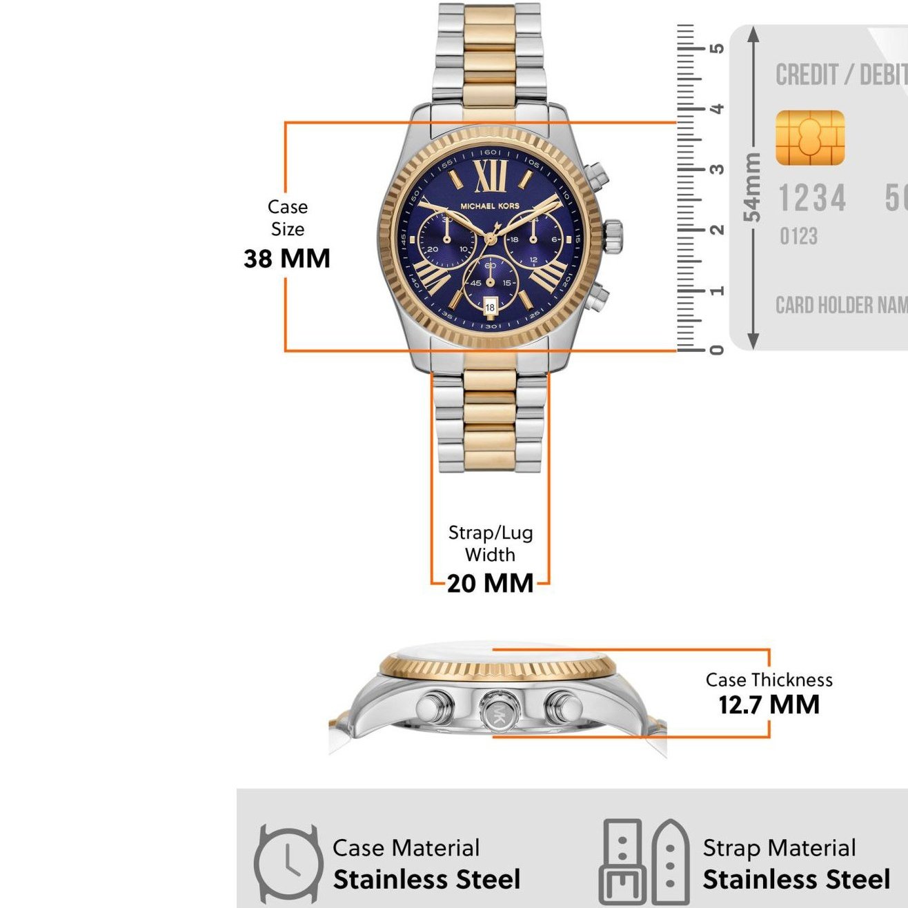  Shop Authentic Michael Kors Lexington Chronograph Blue Dial Two Tone Steel Strap Watch For Women - MK7218 - Luxxuri