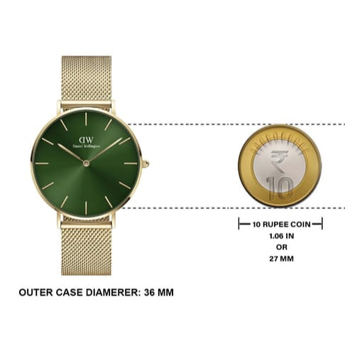  Shop Authentic Daniel Wellington Petite Emerald Green Dial Gold Mesh Strap Watch For Women - DW00100481 - Luxxuri