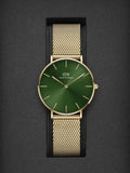  Shop Authentic Daniel Wellington Petite Emerald Green Dial Gold Mesh Strap Watch For Women - DW00100481 - Luxxuri