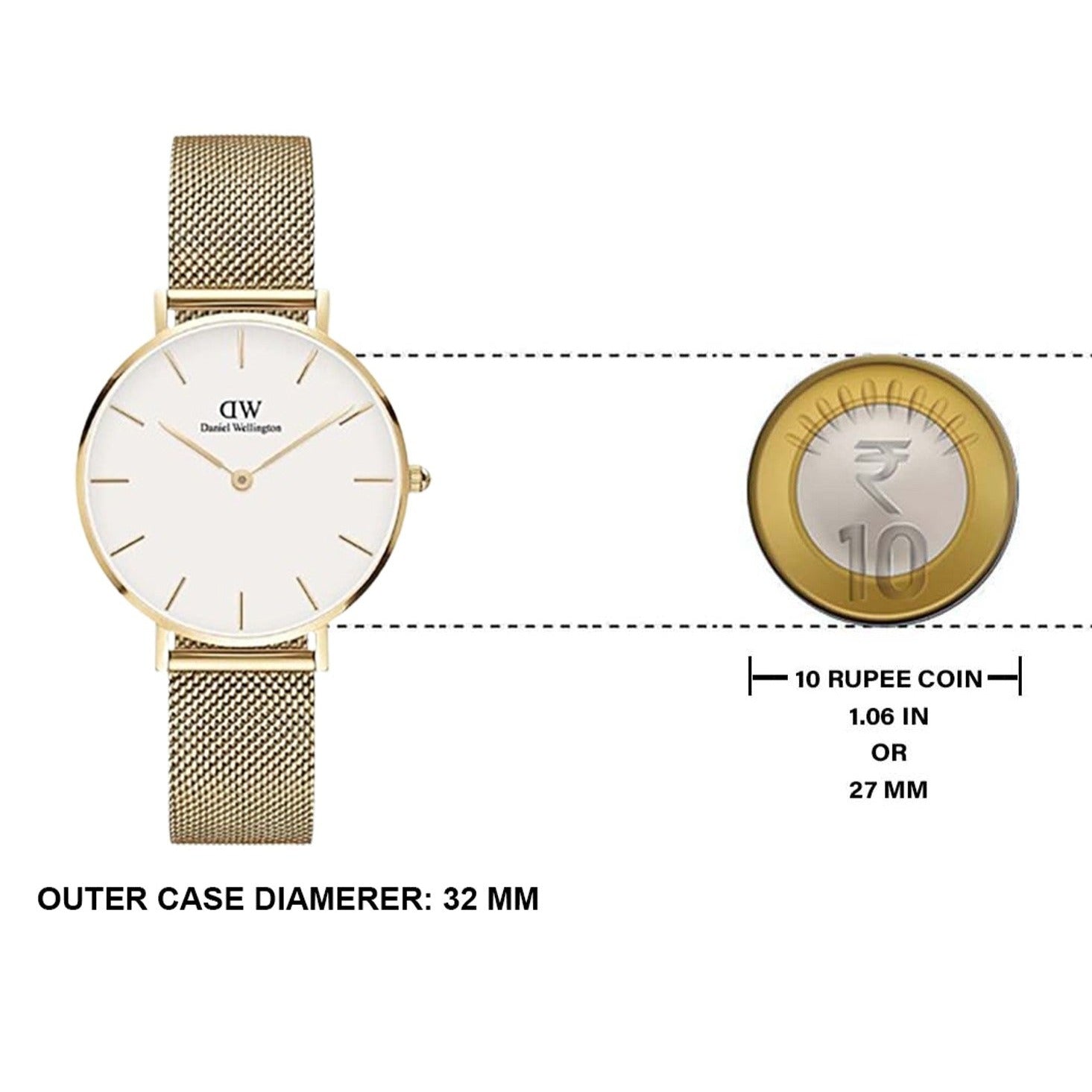 Daniel Wellington Classic Petite White Dial Gold Mesh Bracelet Watch For Women - DW00100348
