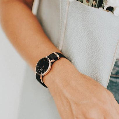  Shop Authentic Daniel Wellington Petite Cornwall Black Dial Black Nylon Strap Watch for Women - DW00100247 - Luxxuri
