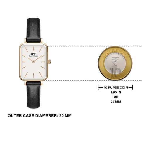 Daniel Wellington Quadro White Dial Black Leather Strap Watch For Women - DW00100434