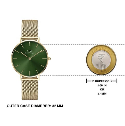 Daniel Wellington Petite Emerald Green Dial Gold Mesh Strap Watch For Women - DW00100480