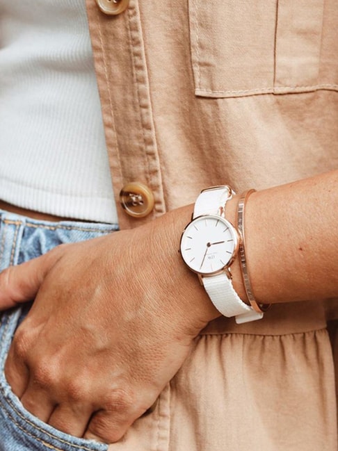  Shop Authentic Daniel Wellington Classic Petite Dover White Dial White Nylon Strap Watch For Women - DW00100313 - Luxxuri