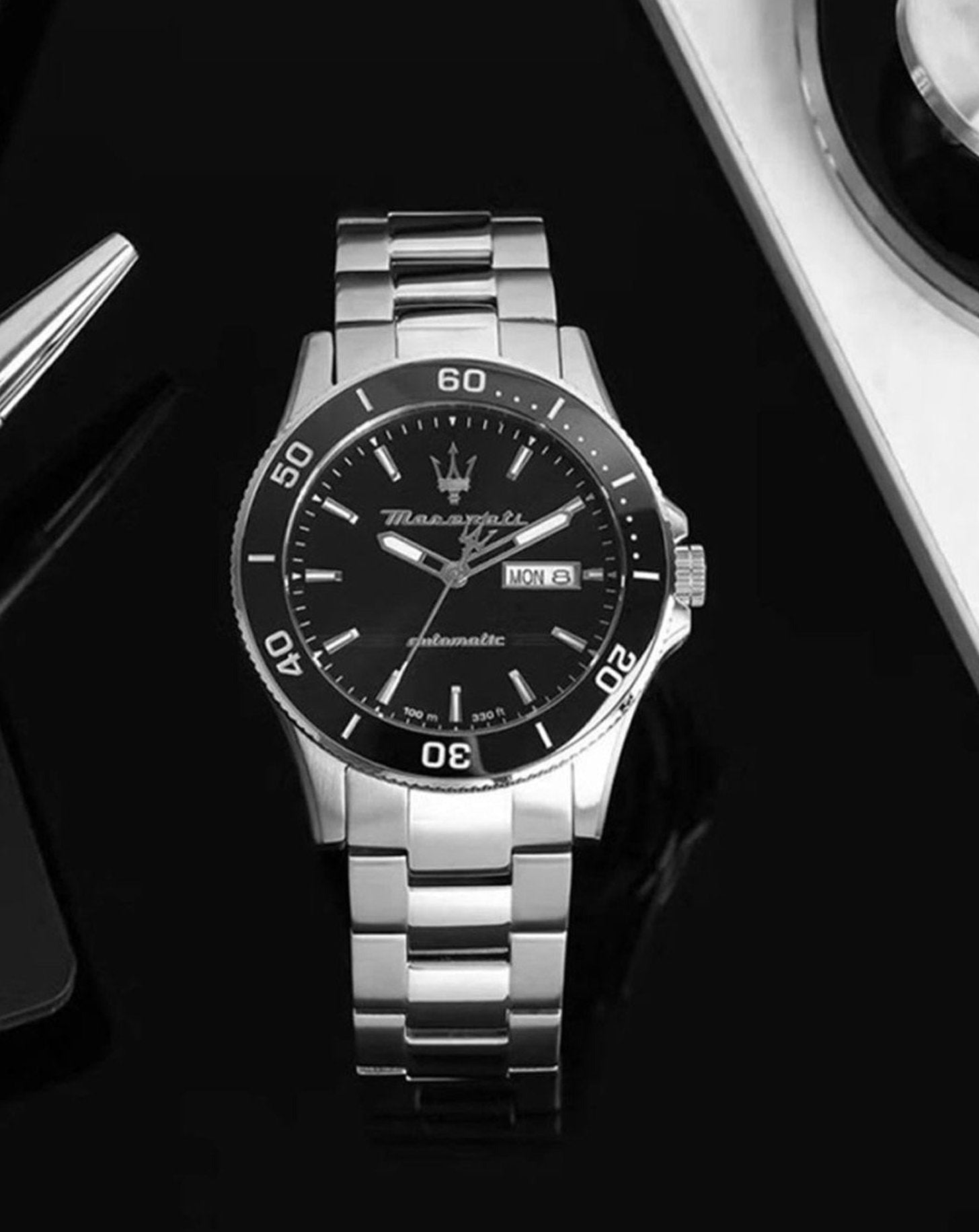  Shop Authentic Maserati Competizione Automatic Black Dial Silver Steel Strap Watch For Men - R8823100002 - Luxxuri