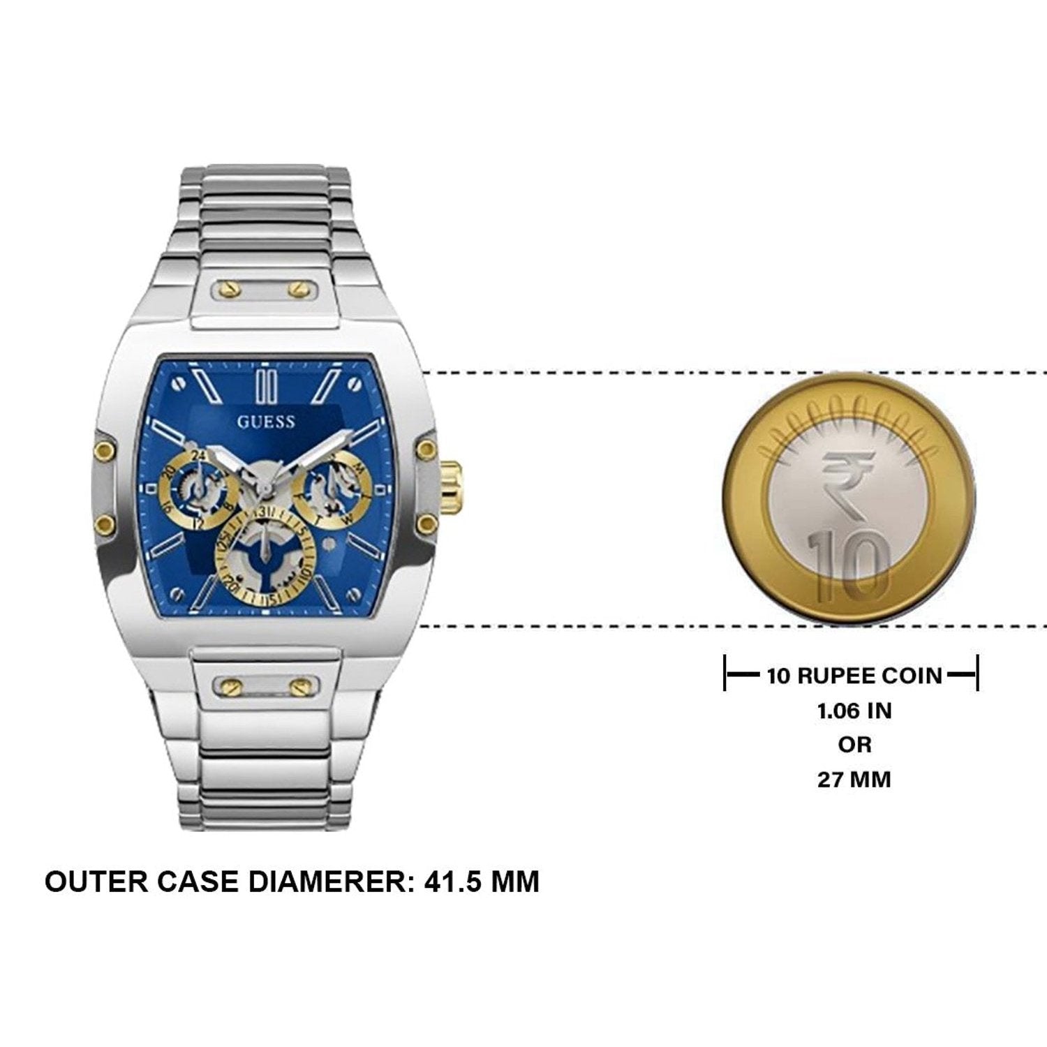 Guess Phoenix Multifunction Blue Dial Silver Steel Strap Watch For Men - GW0456G5