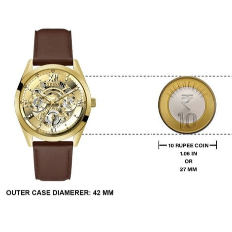  Shop Authentic Guess Multifunction Chronograph Gold Dial Brown Leather Strap Watch For Men - GW0389G5 - Luxxuri