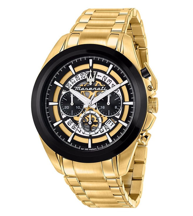  Shop Authentic Maserati Traguardo Skeleton Black Dial Gold Steel Strap Watch For Men - R8873612058 - Luxxuri