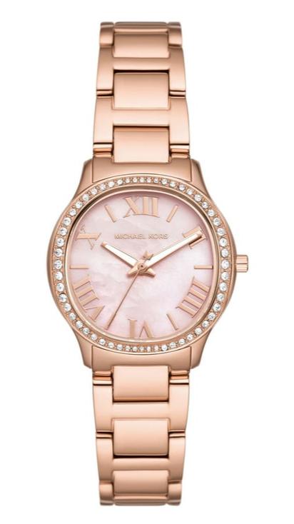  Shop Authentic Michael Kors Sage Three-Hand Crystals Mother of Pearl Dial Rose Gold Steel Strap Watch for Women - MK4823 - Luxxuri