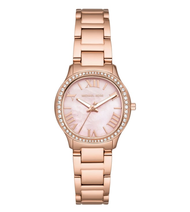  Shop Authentic Michael Kors Sage Three-Hand Crystals Mother of Pearl Dial Rose Gold Steel Strap Watch for Women - MK4823 - Luxxuri