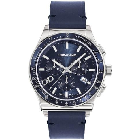 Salvatore Ferragamo 1927 Chrono Analog Blue Dial Blue Leather Strap Watch for Men - SFKZ00223
