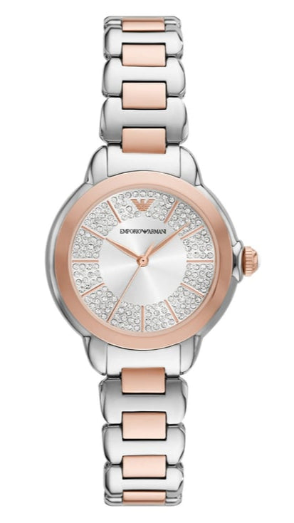  Shop Authentic Emporio Armani Mia Three-Hand Analog Crystal Silver Dial Two Tone Steel Strap Watch For Women - AR11643 - Luxxuri