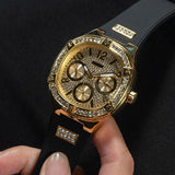  Shop Authentic Guess Duchess Crystals Gold Dial Black Silicon Strap Watch For Women - GW0619L2 - Luxxuri