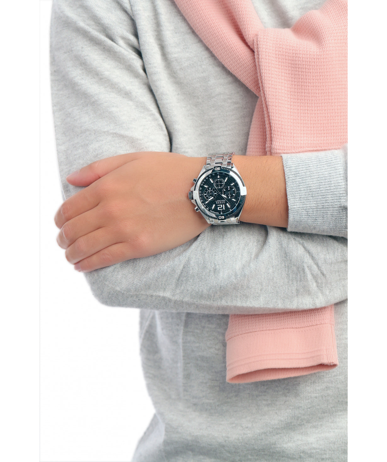  Shop Authentic Guess Surge Chronograph Black Dial Silver Steel Strap Watch for Men - W1258G1 - Luxxuri