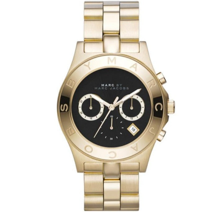  Shop Authentic Marc Jacobs Blade Chronograph Black Dial Gold Steel Strap Watch for Women - MBM3309 - Luxxuri