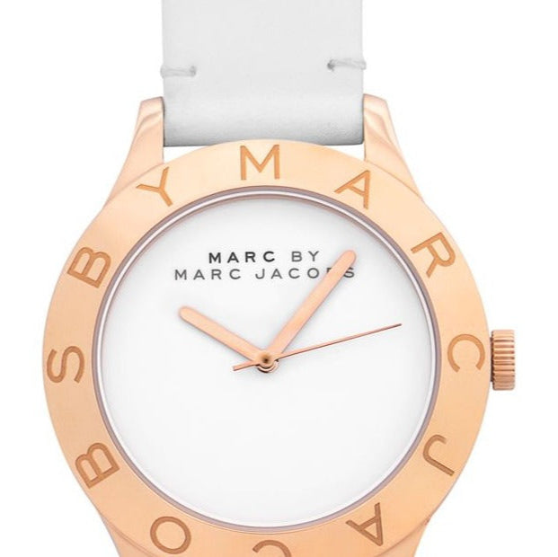 Marc Jacobs Blade White Dial White Leather Strap Watch for Women - MBM1201