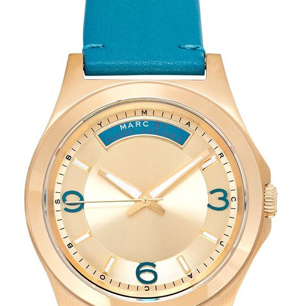 Marc Jacobs Baby Dave Gold Dial Blue Leather Strap Watch for Women - MBM1263
