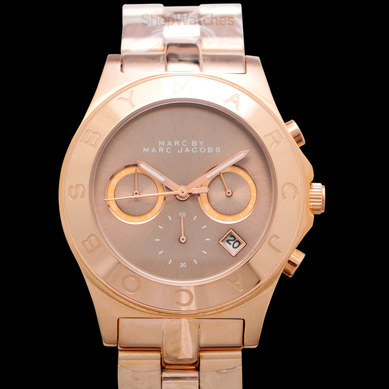 Marc Jacobs Blade Chronograph Brown Dial Rose Gold Steel Strap Watch for Women - MBM3308
