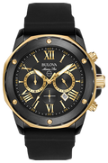  Shop Authentic Bulova Marine Star Chronograph Black Dial Black Rubber Strap Watch for Men - 98B278 - Luxxuri
