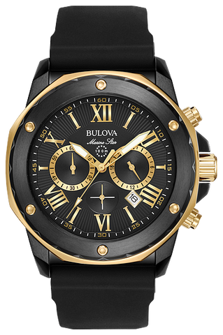  Shop Authentic Bulova Marine Star Chronograph Black Dial Black Rubber Strap Watch for Men - 98B278 - Luxxuri