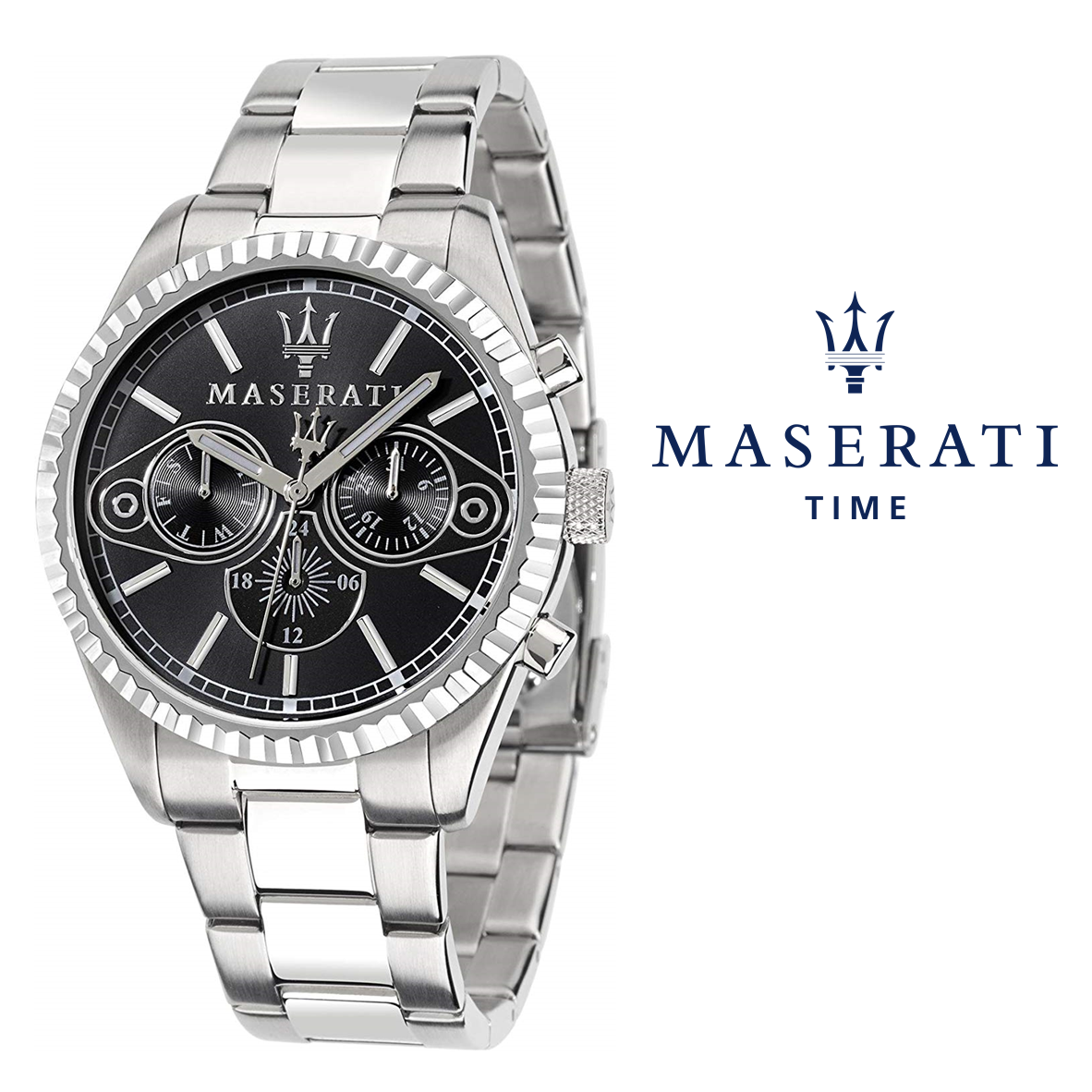  Shop Authentic Maserati Competizione Chronograph Black Dial Silver Steel Strap Watch For Men - R8853100014 - Luxxuri