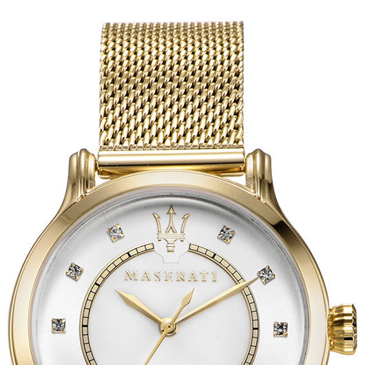  Shop Authentic Maserati Epoca Mother of Pearl Dial Yellow Gold Mesh Strap Watch For Women - R8853118502 - Luxxuri