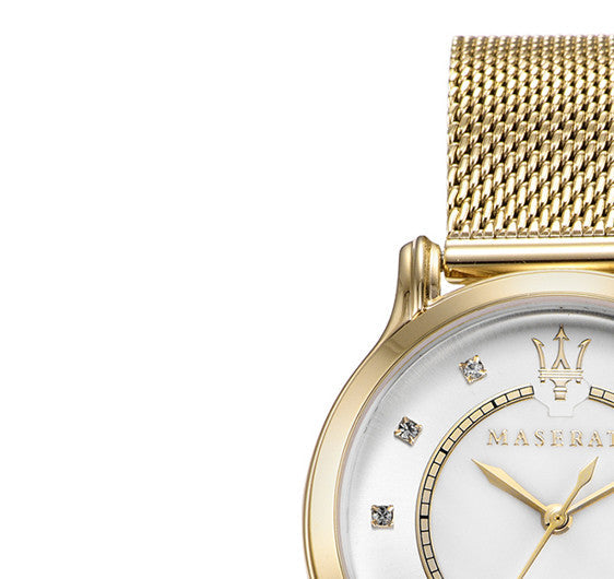  Shop Authentic Maserati Epoca Mother of Pearl Dial Yellow Gold Mesh Strap Watch For Women - R8853118502 - Luxxuri