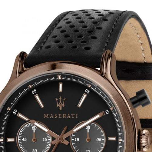  Shop Authentic Maserati Legend Chronograph Black Dial Black Leather Strap Watch For Men - R8871638001 - Luxxuri