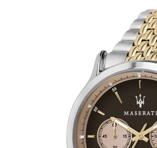  Shop Authentic Maserati Legend Chronograph 42mm Brown Dial Two Tone Steel Strap Watch For Men - R8873638003 - Luxxuri