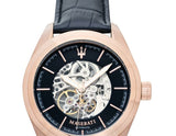  Shop Authentic Maserati Traguardo Automatic Black Skeleton Dial Black Leather Strap Watch For Men - R8821112001 - Luxxuri
