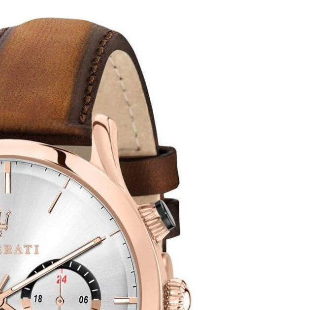  Shop Authentic Maserati Ricordo Chronograph Silver Dial Brown Leather Strap Watch For Men - R8871633002 - Luxxuri