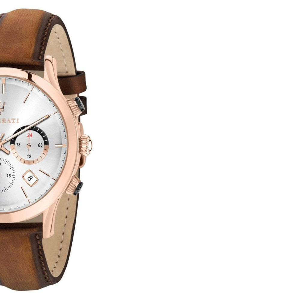  Shop Authentic Maserati Ricordo Chronograph Silver Dial Brown Leather Strap Watch For Men - R8871633002 - Luxxuri