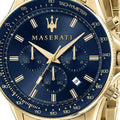  Shop Authentic Maserati SFIDA Analog Blue Dial Gold Stainless Steel Watch For Men - R8873640008 - Luxxuri