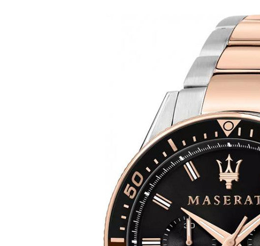 Maserati SFIDA Chronograph Black Dial Two Tone Steel Strap Watch For Men - R8873640009