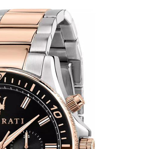 Maserati SFIDA Chronograph Black Dial Two Tone Steel Strap Watch For Men - R8873640009